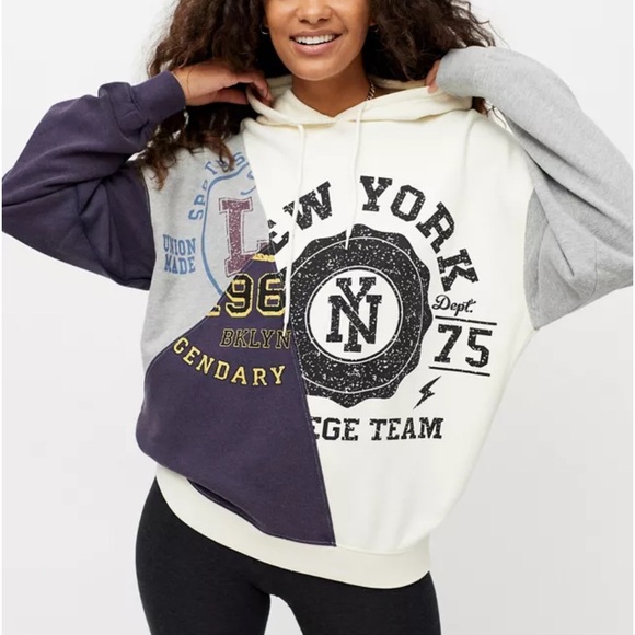 Urban outfitters, New York, color block, hooded sweatshirt - Picture 1 of 11